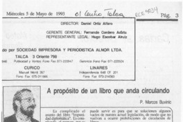 A propósito de un libro que anda circulando  [artículo] P. Marcos Buvinic.