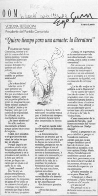 "Quiero tiempo para una amante, la literatura"  [artículo] Yasna Lewin.