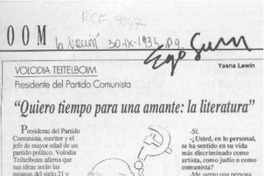 "Quiero tiempo para una amante, la literatura"  [artículo] Yasna Lewin.
