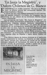 "En jauja la Megistrú" y "Dulces chilenos" de G. Blanco