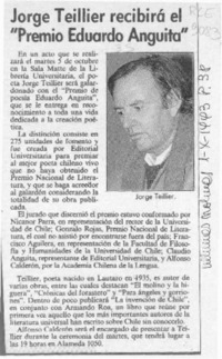 Jorge Teillier recibirá el "Premio Eduardo Anguita".