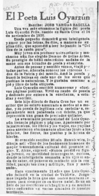 El poeta Luis Oyarzún  [artículo] José Vargas Badilla.