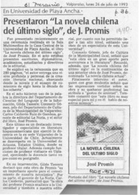 Presentaron "La novela chilena del último siglo", de J. Promis  [artículo].
