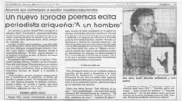 Un Nuevo libro de poemas edita periodista ariqueña, "A un hombre"  [artículo].