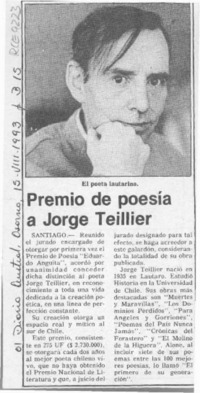 Premio de poesía a Jorge Teillier  [artículo].