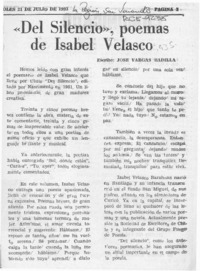 "Del silencio", poemas de Isabel Velasco  [artículo] José Vargas Badilla.