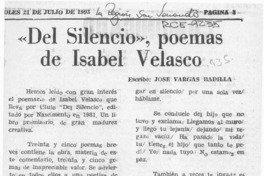 "Del silencio", poemas de Isabel Velasco  [artículo] José Vargas Badilla.