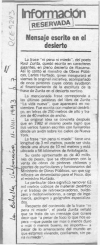 Mensaje escrito en el desierto  [artículo].