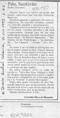 Fdo. Santiván  [artículo] Graciela Mora de Huaquín.