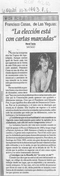 Francisco Casas, de Las Yeguas, "La elección está con cartas marcadas"  [artículo] Marcel Socías.