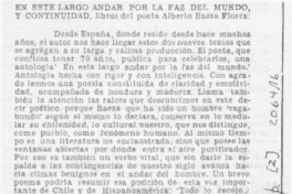 "En este largo andar por la faz del mundo" y "Continuidad", libros del poeta Alberto Baeza Flores
