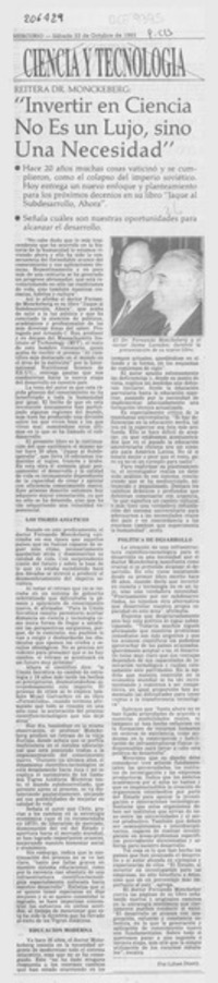 Reitera Dr. Monckeberg, "Invertir en ciencia no es un lujo, sino una necesidad"