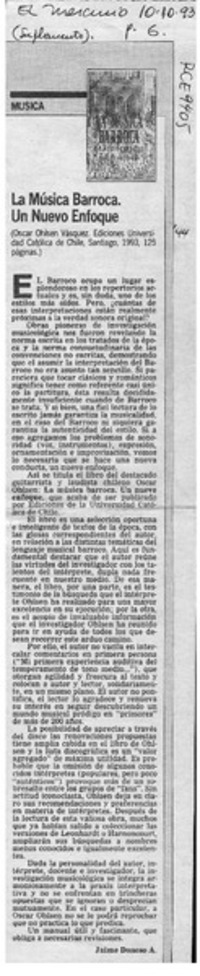 La música barroca, un nuevo enfoque  [artículo] Jaime Donoso A.