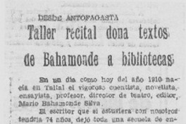 Taller recital dona textos de Bahamonde a bibliotecas