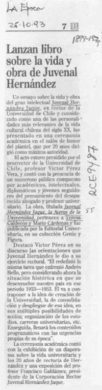 Lanzan libro sobre la vida y obra de Juvenal Hernández  [artículo].