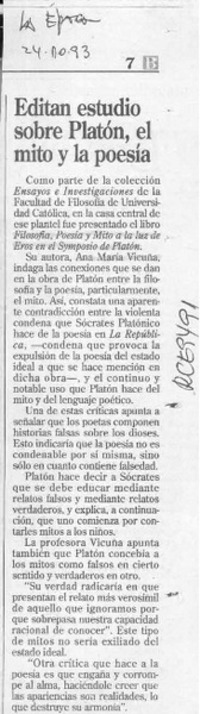 Editan estudio sobre Platón, el mito y la poesía  [artículo].