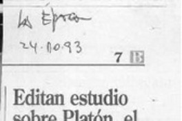 Editan estudio sobre Platón, el mito y la poesía  [artículo].