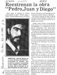 Reestrenan la obra "Pedro, Juan y Diego"  [artículo].