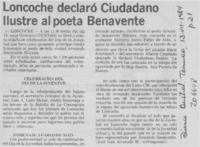 Loncoche declaró ciudadano ilustre al poeta Benavente