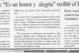 Patricia Verdugo, "Es un honor y alegría" recibir el Premio Cabot"  [artículo].