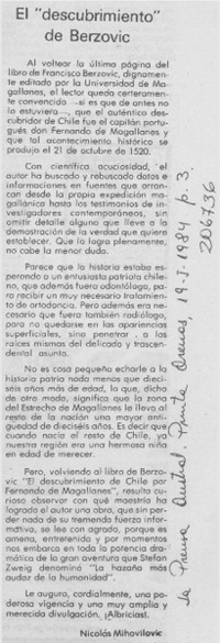 El "descubrimiento" de Berzovic