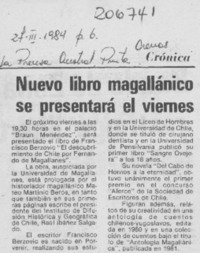 Nuevo libro magallánico se presentará el viernes