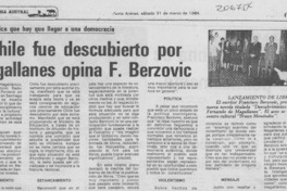 Chile fue descubierto por Magallanes, opina F. Berzovic