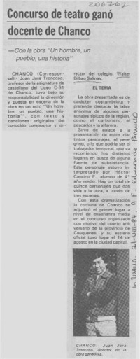 Concurso de teatro ganó docente de Chanco