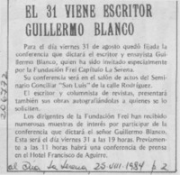 El 31 viene escritor Guillermo Blanco