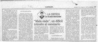 "Mala onda", un difícil tránsito al escenario  [artículo] Yolanda Montecinos.