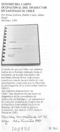 "Estudio del campo ocupacional del traductor en Santiago de Chile"