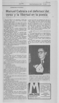 Manuel Cabrera o el defensor del verso y la libertad en la poesía