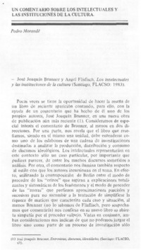 Un comentario sobre "Los intelectuales y las instituciones de la cultura"