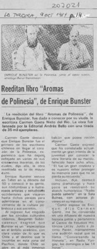 Reeditan libro "Aroma de Polinesia", de Enrique Bunster