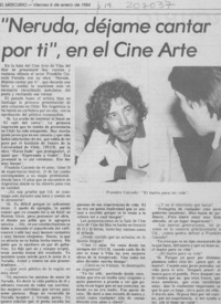 "Neruda, déjame cantar por ti" en el Cine Arte
