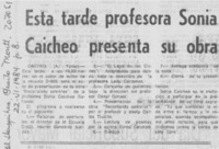 Esta tarde profesora Sonia Caicheo presenta su obra