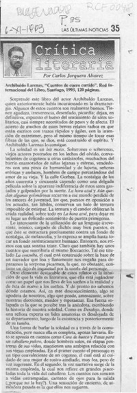 Archibaldo Larenas, "Cuentos de cuero curtido"  [artículo] Carlos Jorquera Alvarez.