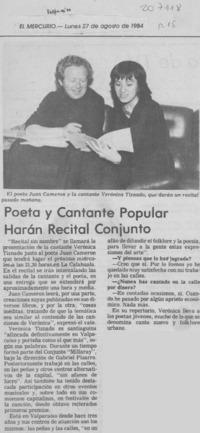Poeta y cantante popular harán recital conjunto