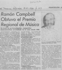 Ramón Campbell obtuvo el premio regional de música