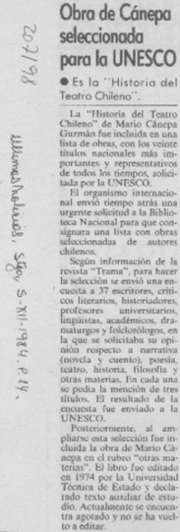 Obra de Cánepa seleccionada para la UNESCO