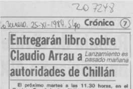 Entregarán libro sobre Claudio Arrau a autoridades de Chillán