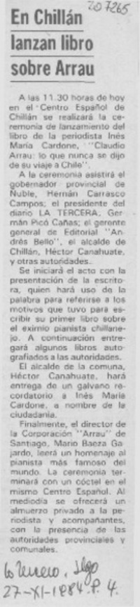 En Chillán lanzan libro sobre Arrau