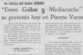 Entre gallos y medianoche" se presenta hoy en Puerto Varas