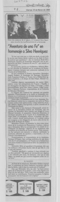 Aventura de una fe en homenaje a Silva Henríquez
