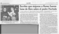 Escritos que viajaron a Roma fueron base de libro sobre el padre Hurtado  [artículo].