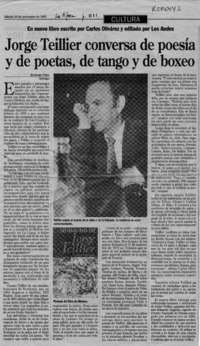 Jorge Teillier conversa de poesía y de poetas, de tango y de boxeo  [artículo] Richard Vera.