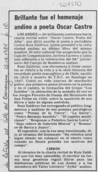 Brillante fue el homenaje andino a poeta Oscar Castro