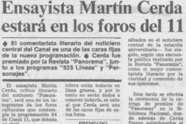 Ensayista Martín Cerda estará en los foros del 11
