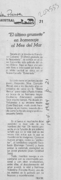 "El último grumete" en homenaje al mes del mar