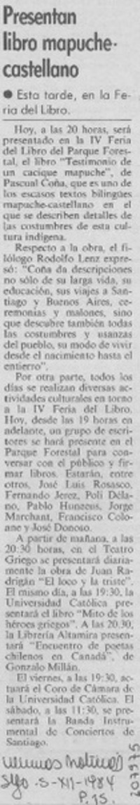 Presentan libro mapuche-castellano